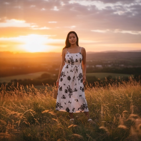 S.DEER Dresses & Skirts - S.DEER Women’s French Floral Midi Dress – Size Medium, Chic Black & White NWT
